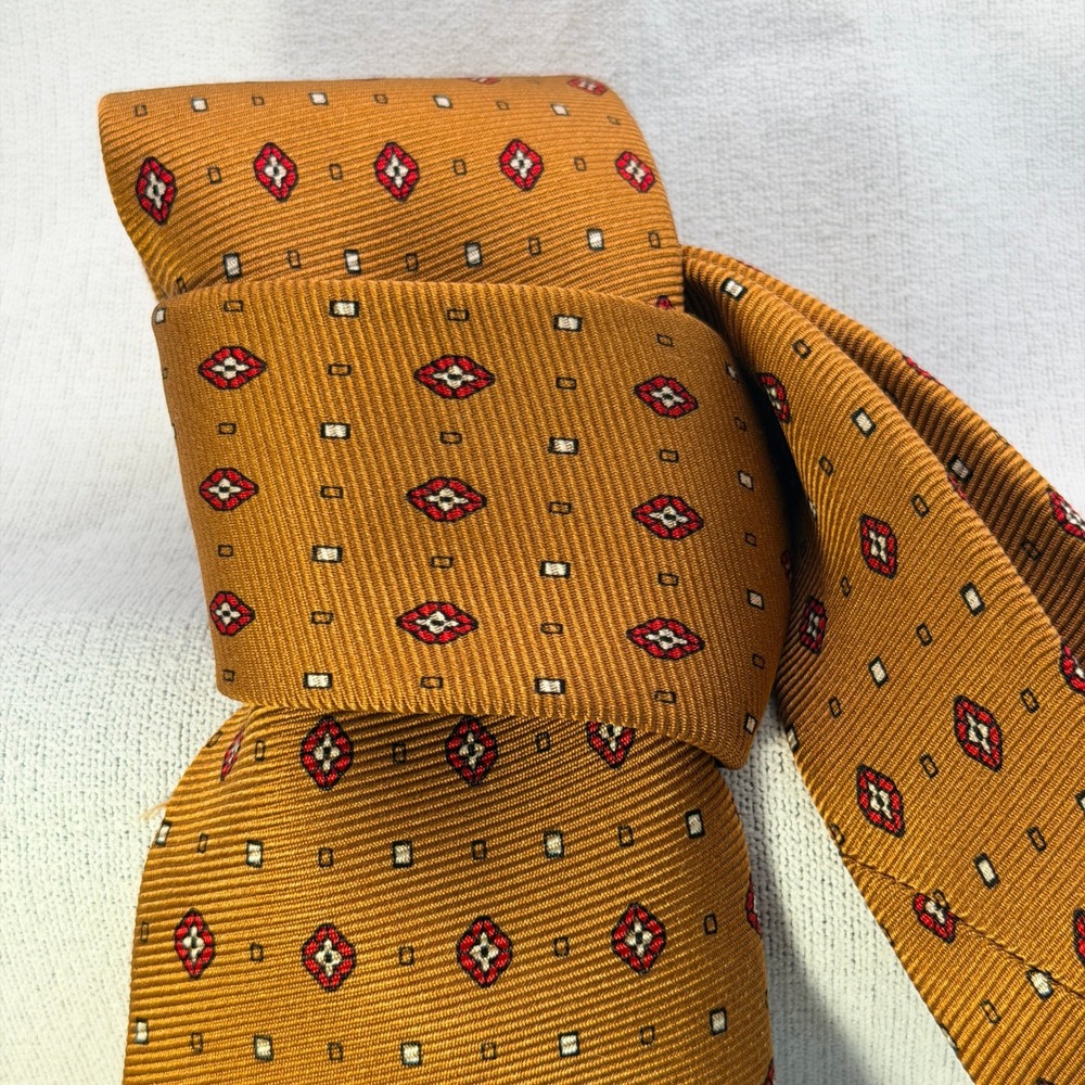 Kiton Silk Tie Mens OS Gold Pristine Vintage Geometric Medallion Italy